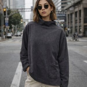 Remi Relief 100% Cotton Dark Gray Sweater | Soft Vintage Wash Pocket Sweatshirt